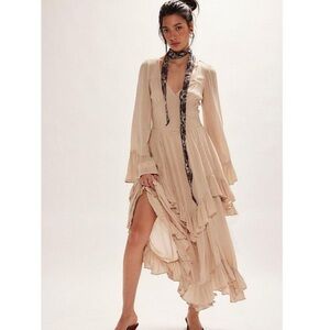 Free People Mamacita Ethereal Billowy Ruffle Tiered Fairy Hem Maxi Dress M
